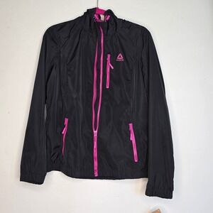 Reebok Womens Hooded Windbreaker Jacket Black Pink Full ZipMesh Lined OLRB815H M